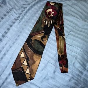 San Dino Mens Necktie Silk, Red Gold Yellow Black Pattern